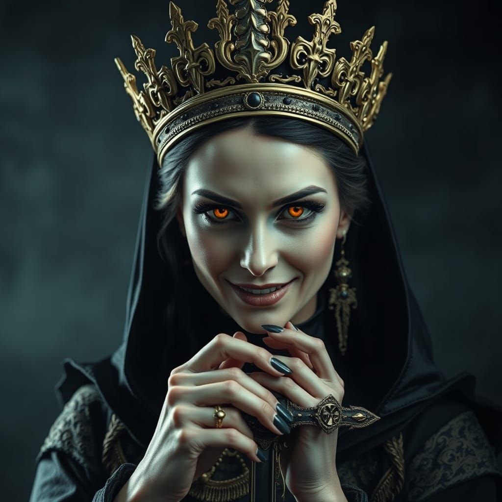 Regal Vampire Queen with Sword in Photorealistic Style