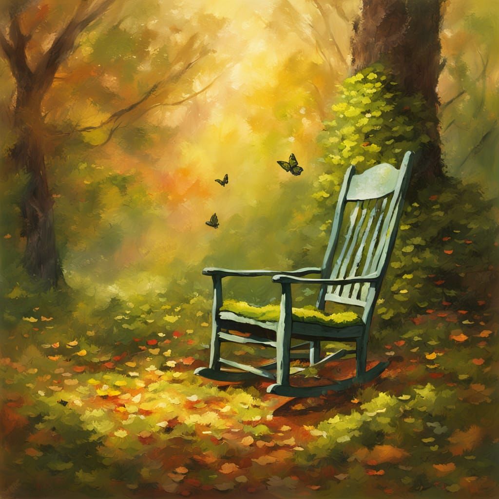Impressionist Rocking Chair in Autumn Clearing