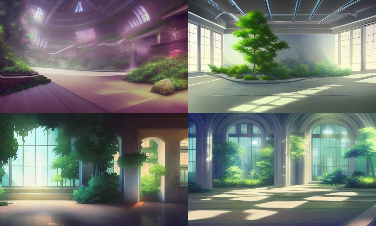 Anime Hall with Impasto Lighting, Digital Painting