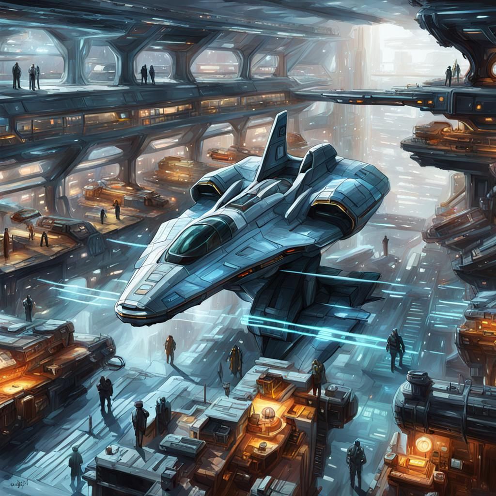 Spaceship Docking Bay in Science Fiction Art