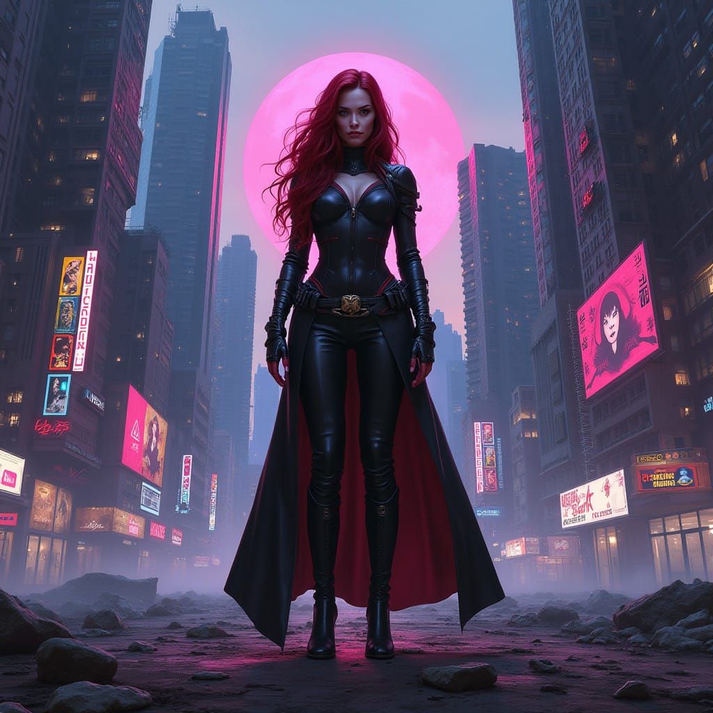 Gritty Cyberpunk Goddess Dominates Futuristic City
