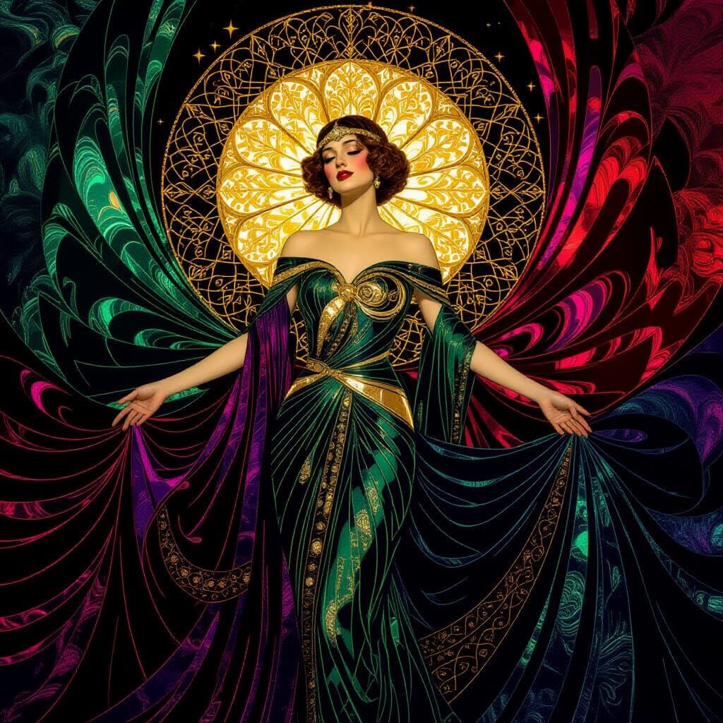 Jewel-Toned Fabrics in Art Nouveau Style