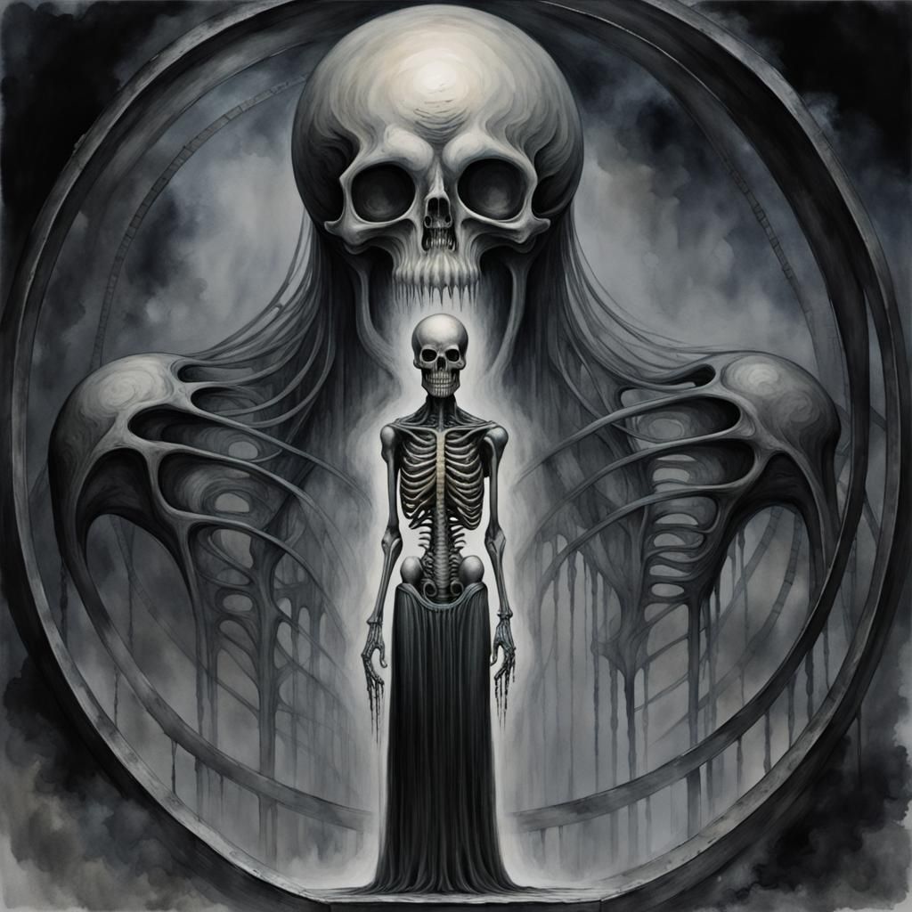 Watercolor Burnt Steel Circle with Veiled Figure