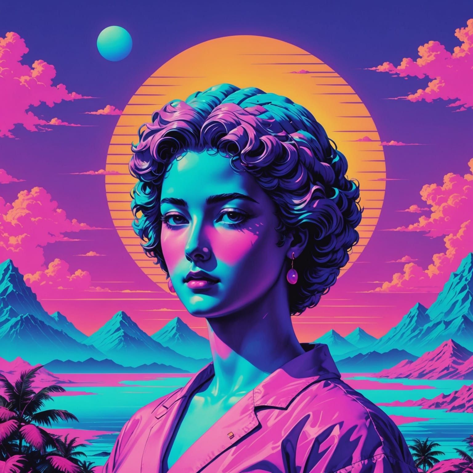 Neon Dreamscape in Retrofuturistic Aesthetic
