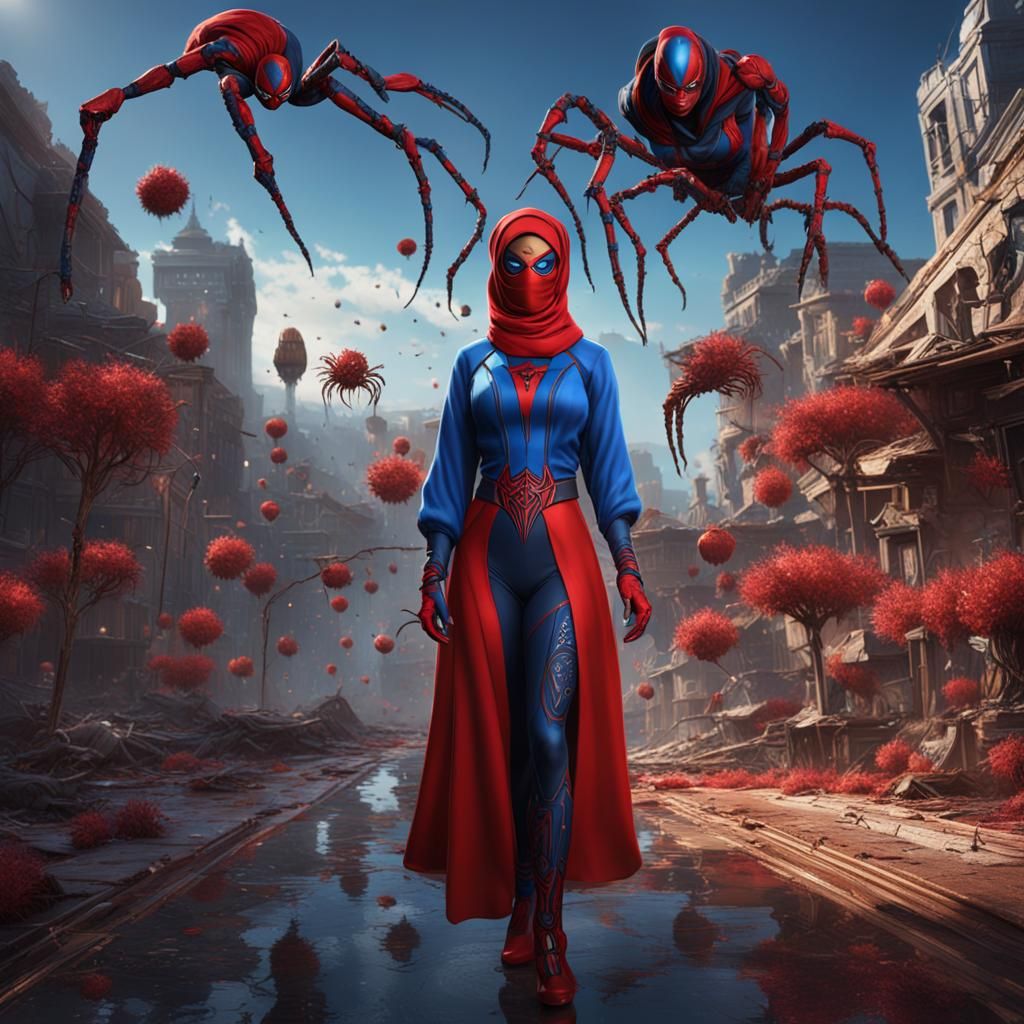 Spider Woman in Hijab: Detailed Fantasy Art