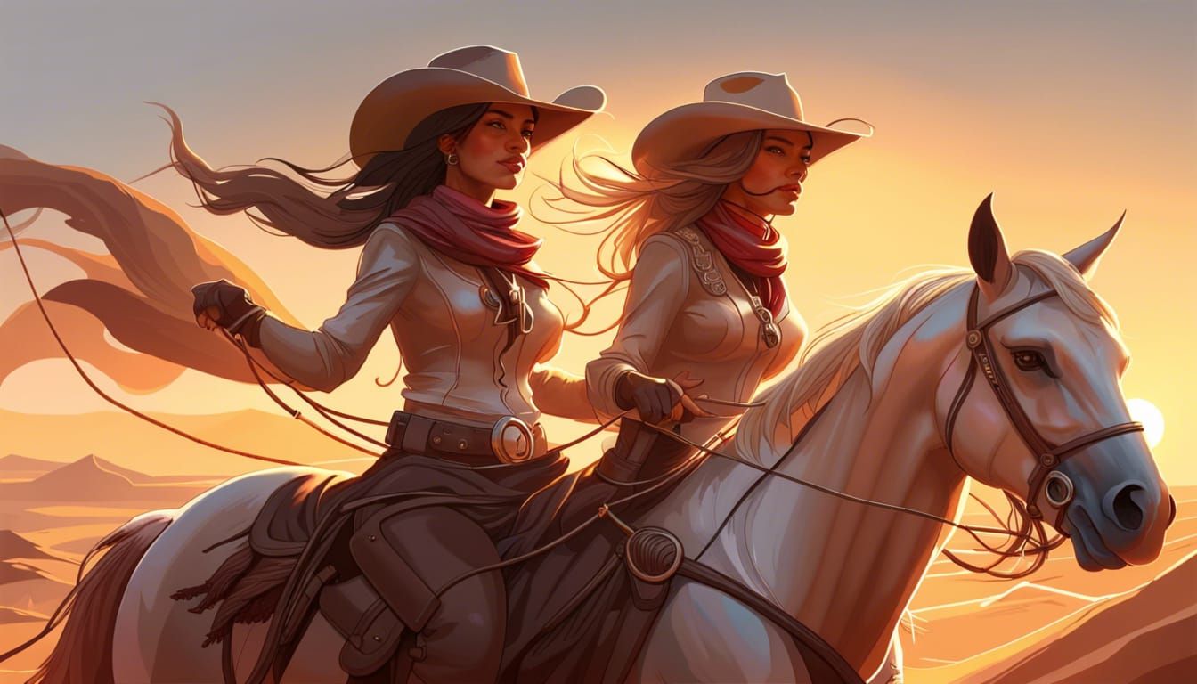 Cowgirls on Horseback at Sunset: Cinematic Portrait