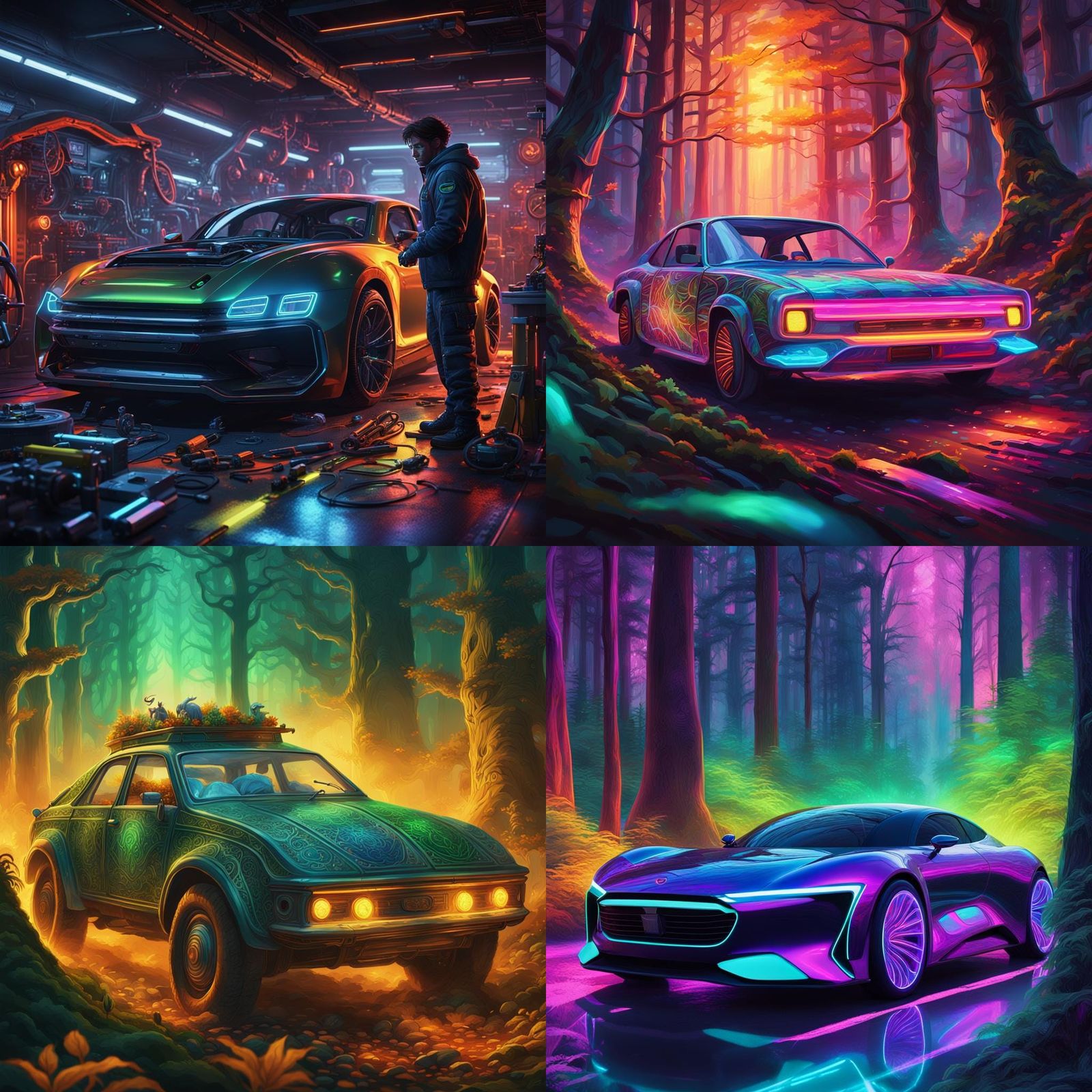 Tuned Cars in Detailed Matte Painting Style