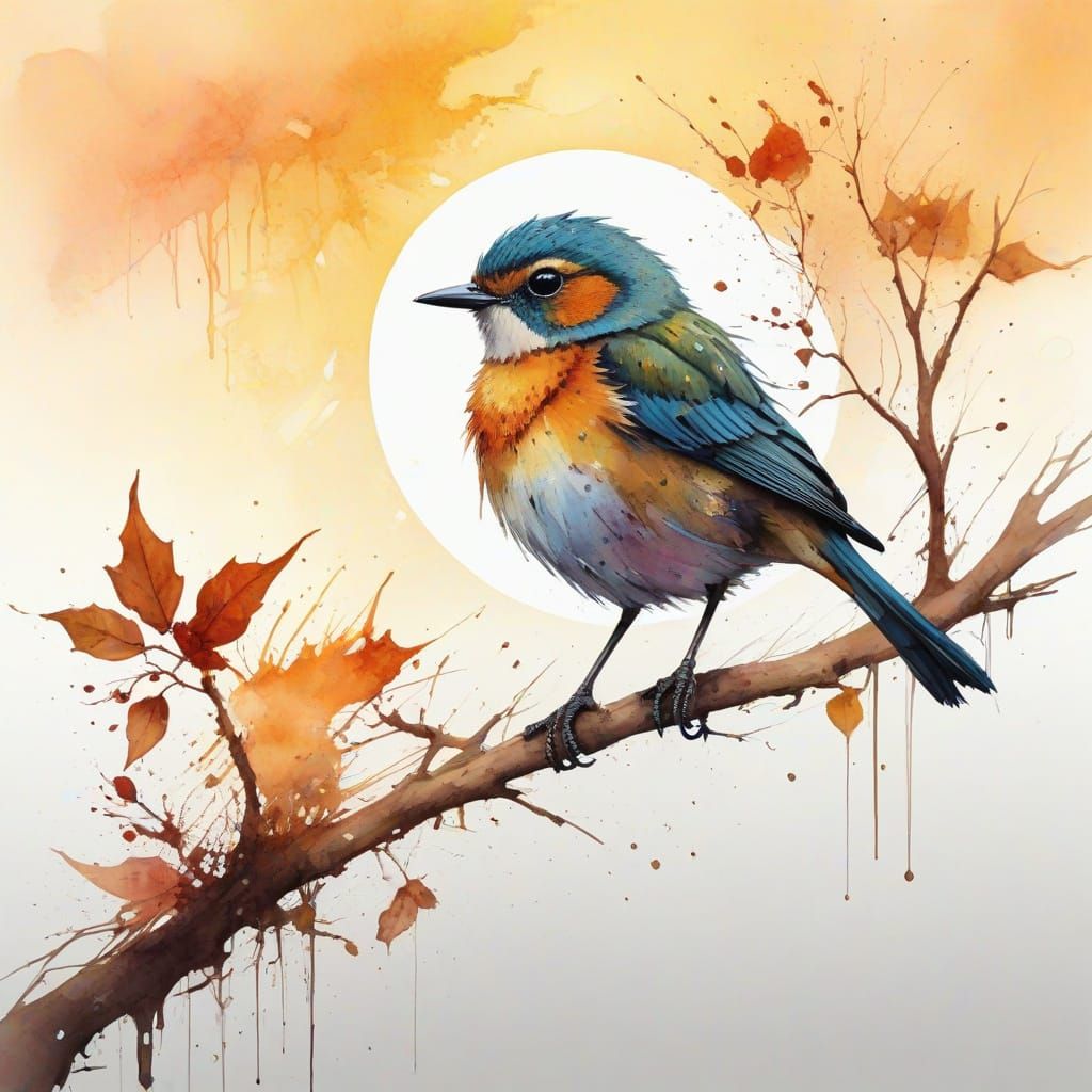 Whimsical Sunset Bird in Watercolour