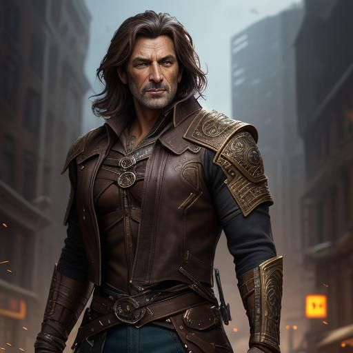 Handsome Man in Leather Coat, Detailed Matte Painting