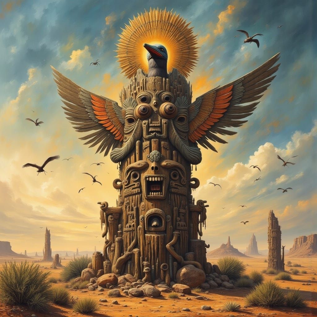 Ancient Desert Totem Reveals Radiant Woodpecker in Photoreal...