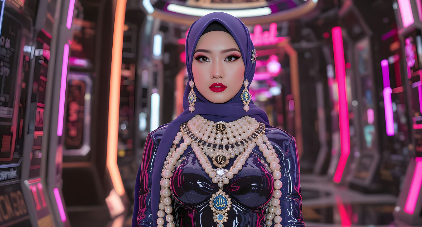 Elegant Futuristic Hijab with Pearl Body Chain