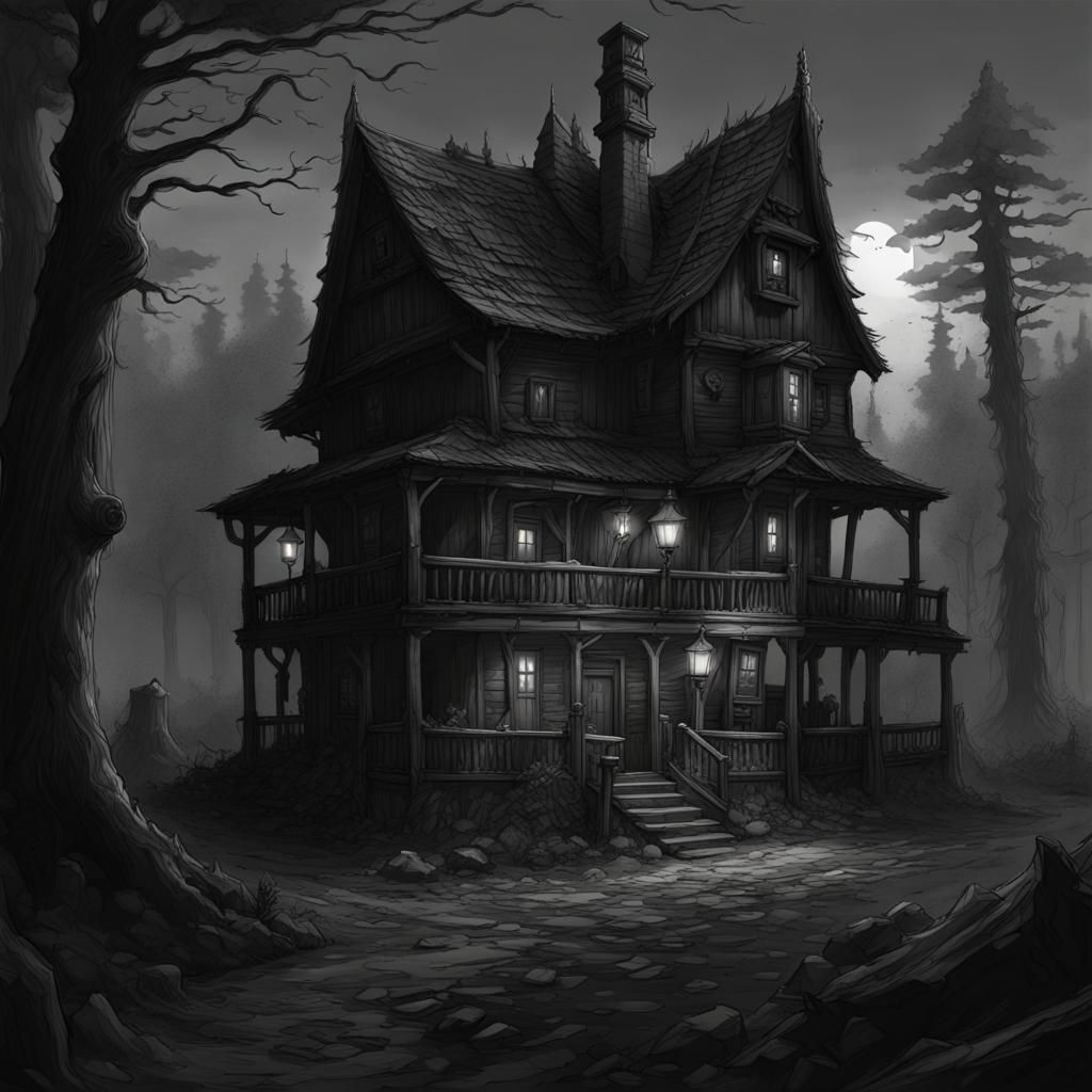 Eerie Roadside Inn in Dark Fantasy Style