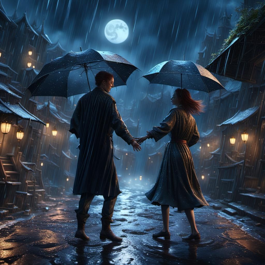 Moonlit Rain Dance: Detailed Fantasy Concept Art