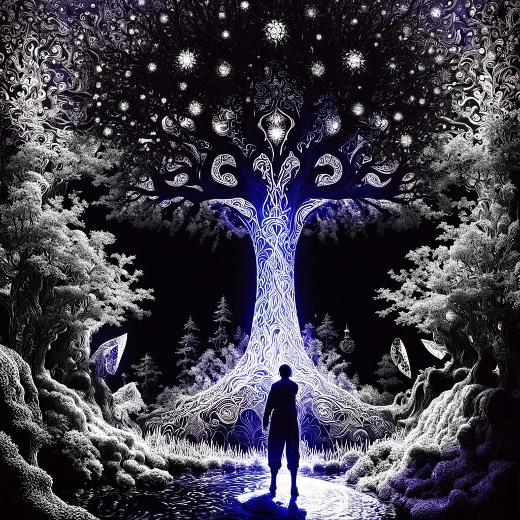 Cyberpunk Tree of Crystal Magic