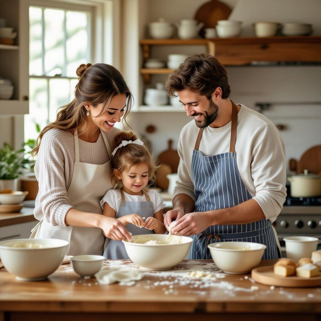 Family Baking Cake: A Heartwarming Scene