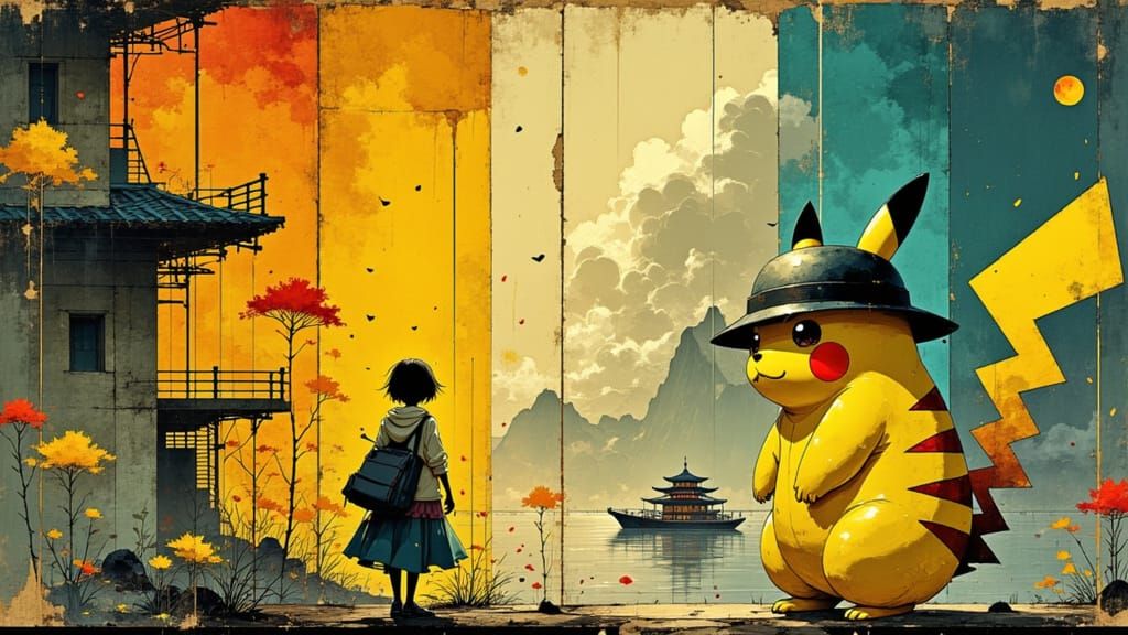 Electric Boogaloo Pikachu in Retro-Futuristic Style