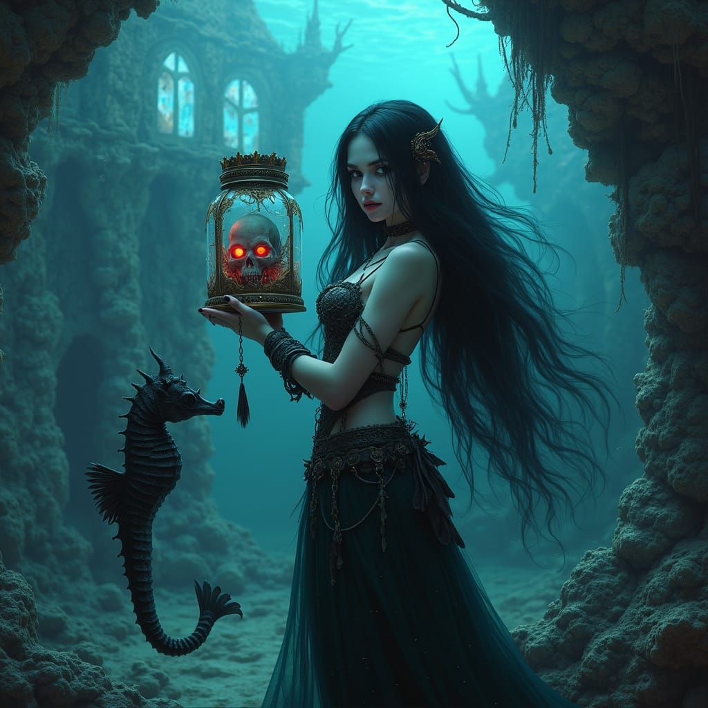 Mysterious Mermaid in Dark Fantasy Castle