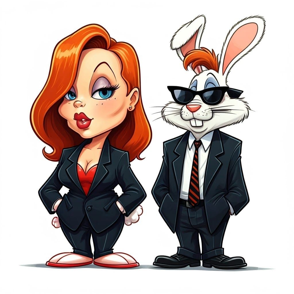 Jessica and Roger Rabbit as The Blues Brothers Cartoon Caric...
