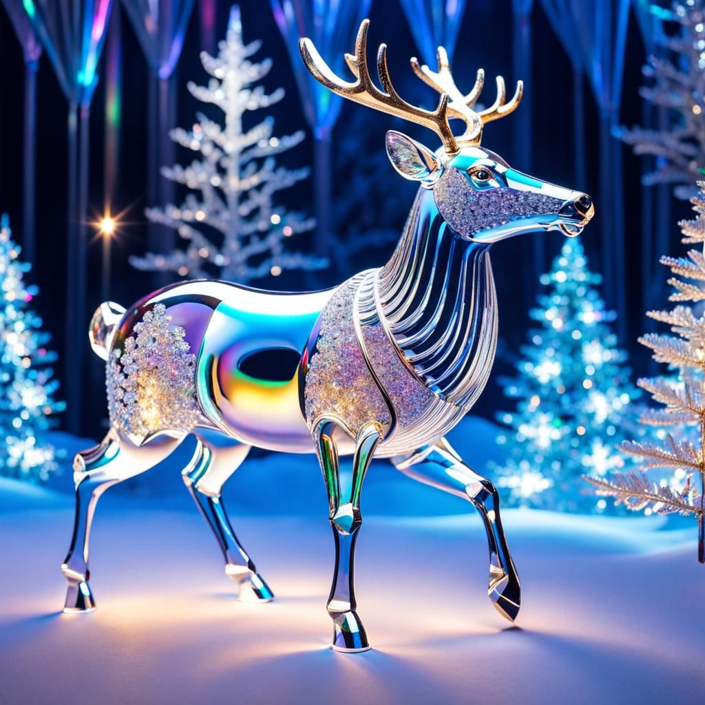 Giant Crystal Reindeer with Christmas Scene
