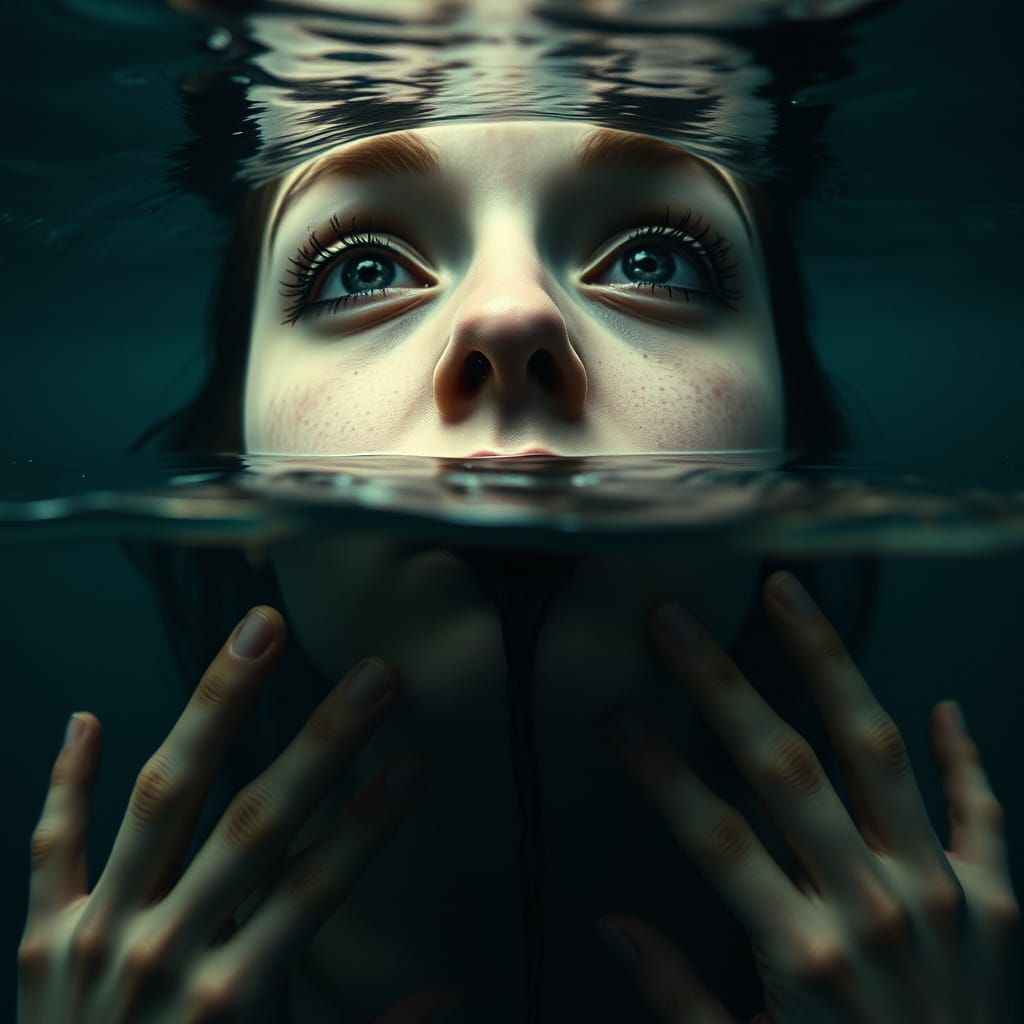 Girl Submerged in Water, Emotions Drowning in Silence