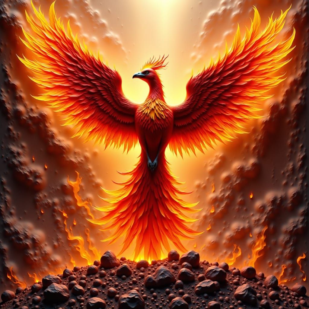 Majestic Phoenix Rises from Embers in Epic Fantasy Style