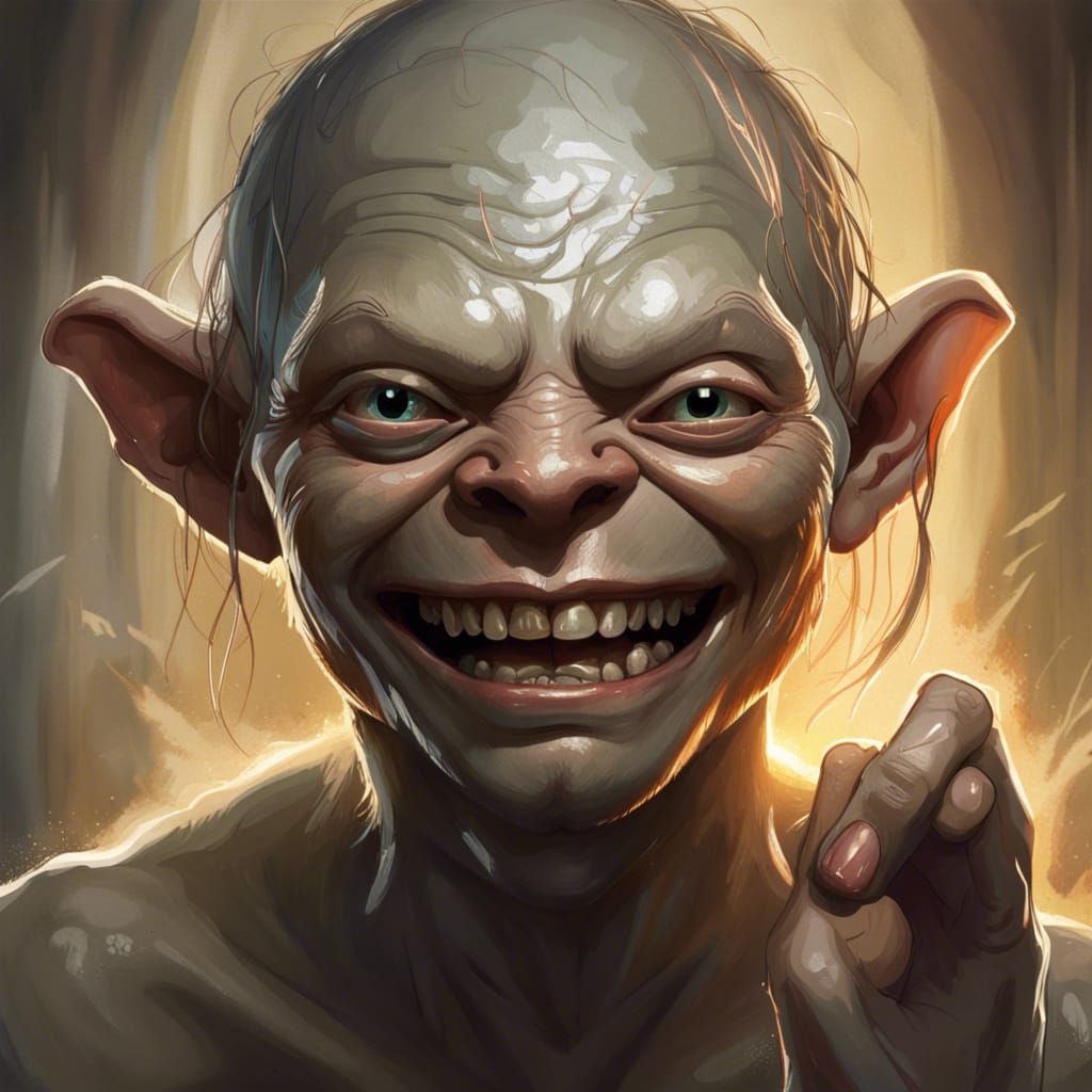 Gollum Portrait Holding the Ring in Hyperdetailed Style