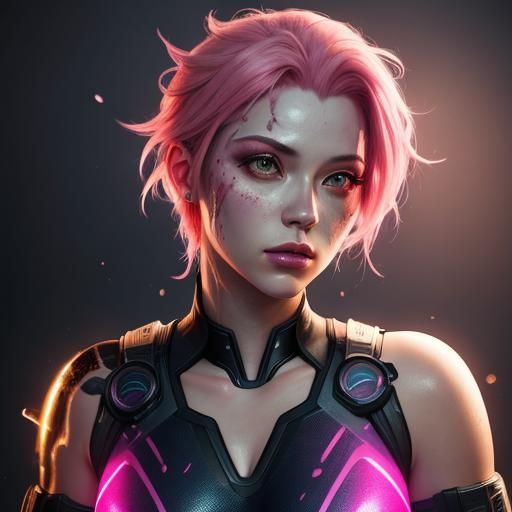 Sad Pink-Haired Girl: Hyperrealistic Splash Art