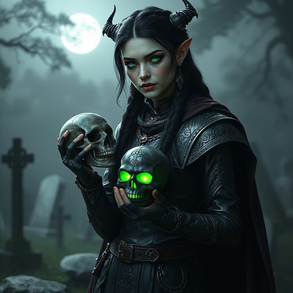 Dark Elf Huntress Casting Spell in Graveyard