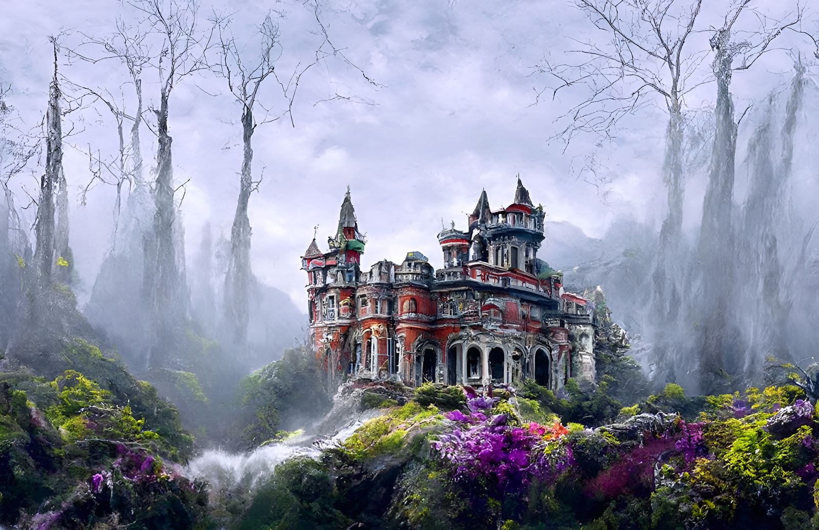 Ethereal Temple: Galactic Cel-Shaded Digital Art