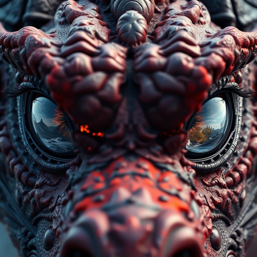 Dragon Eyes Reflect Elemental Scenes in Vibrant, Detailed Fa...