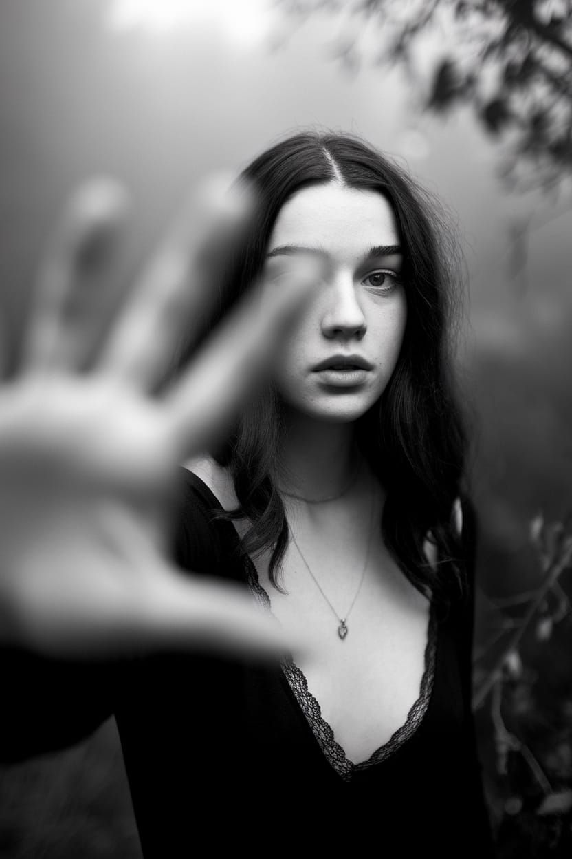 Vintage Portrait of a Contemplative Woman in Black and White