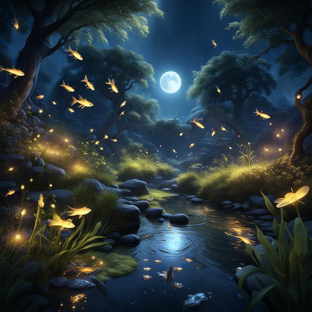 Fireflies Dance in Moonlight: Fantasy Concept Art