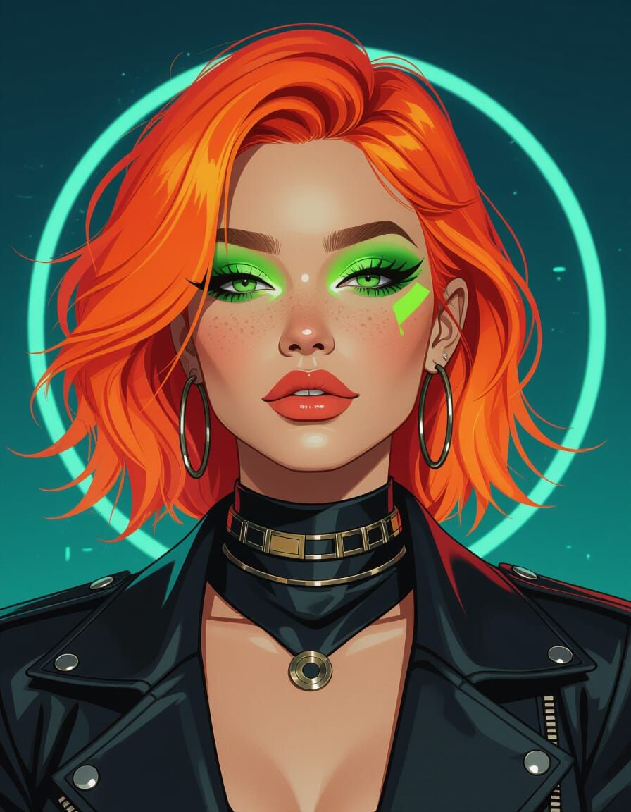 Neon Woman Portrait in Cyberpunk Style
