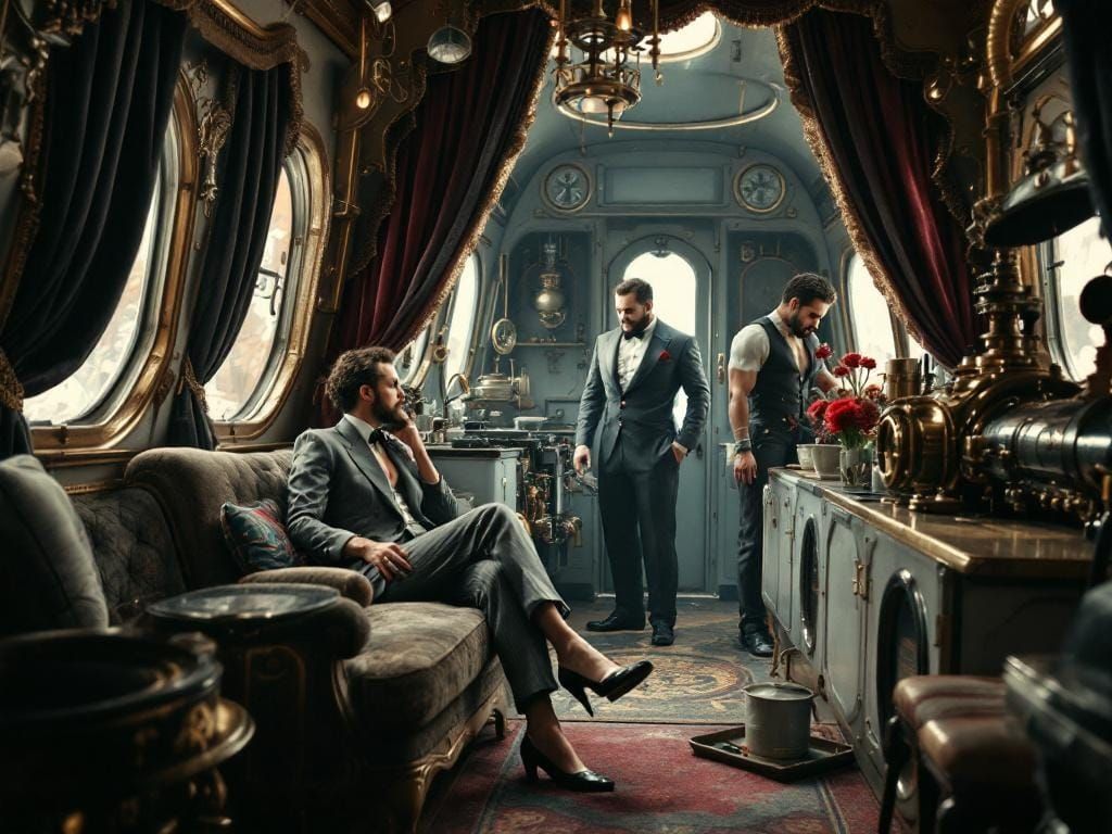 Glamorous Movie Star in Surreal Steampunk Circus