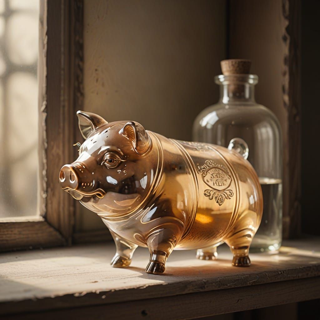 Glass Pig Still Life in Watercolor Style