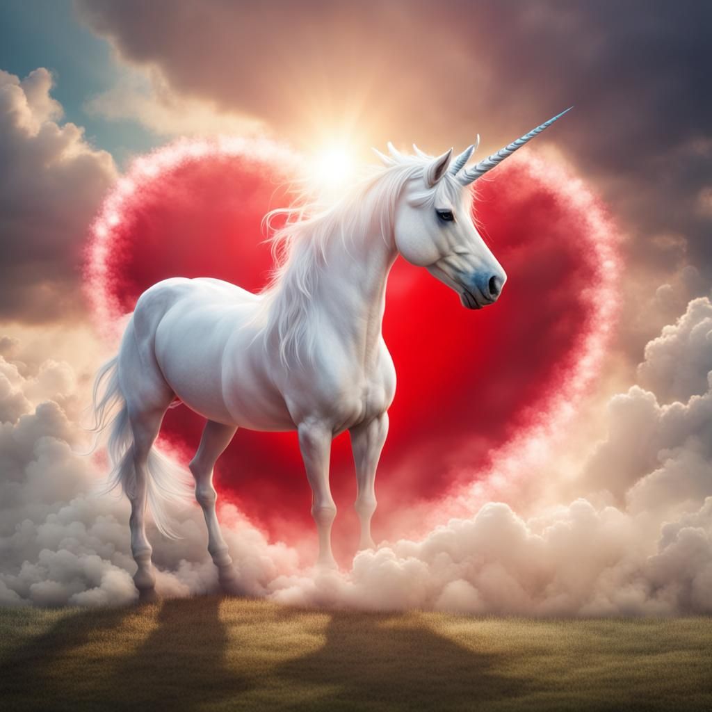 Unicorn Pierces Heart with Horn in Divine Light