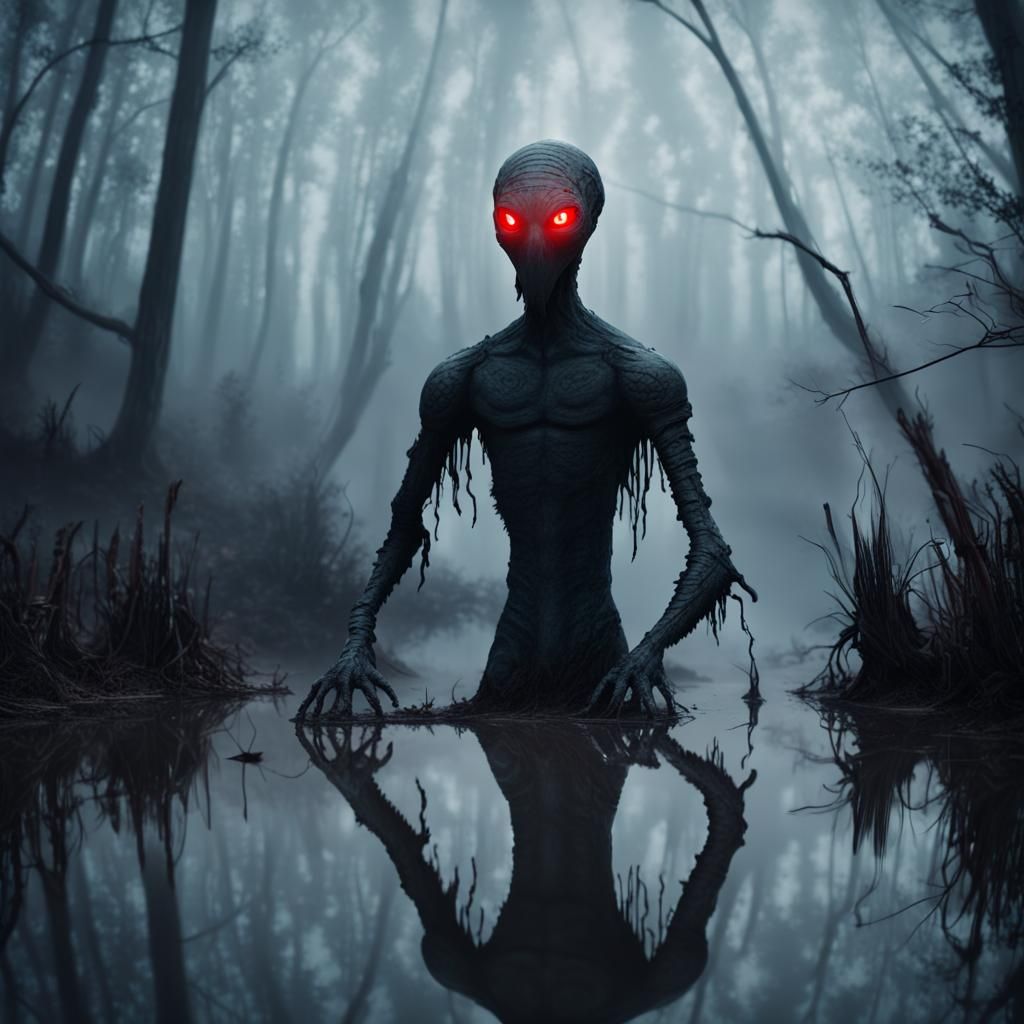 Eldritch Swamp Creature in Lovecraftian Horror Style