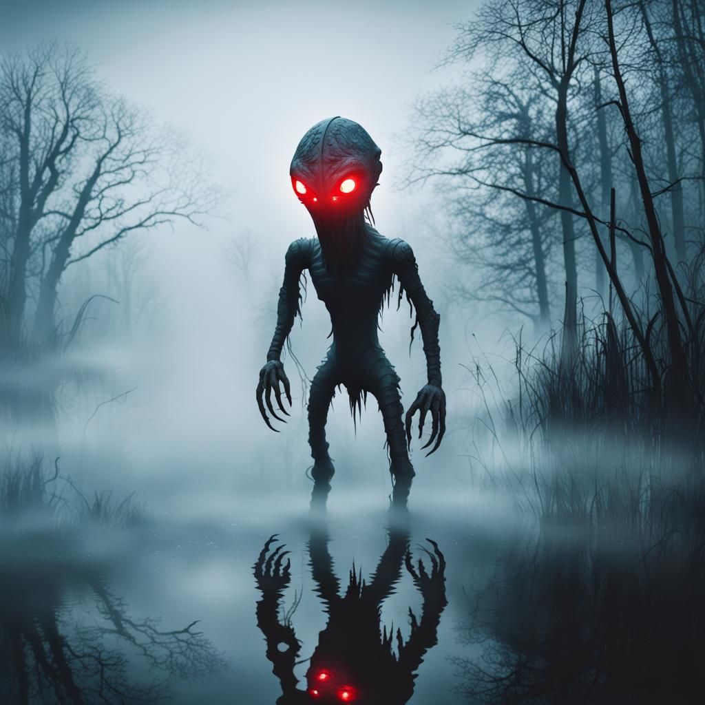 Eldritch Swamp Creature in Foggy Night