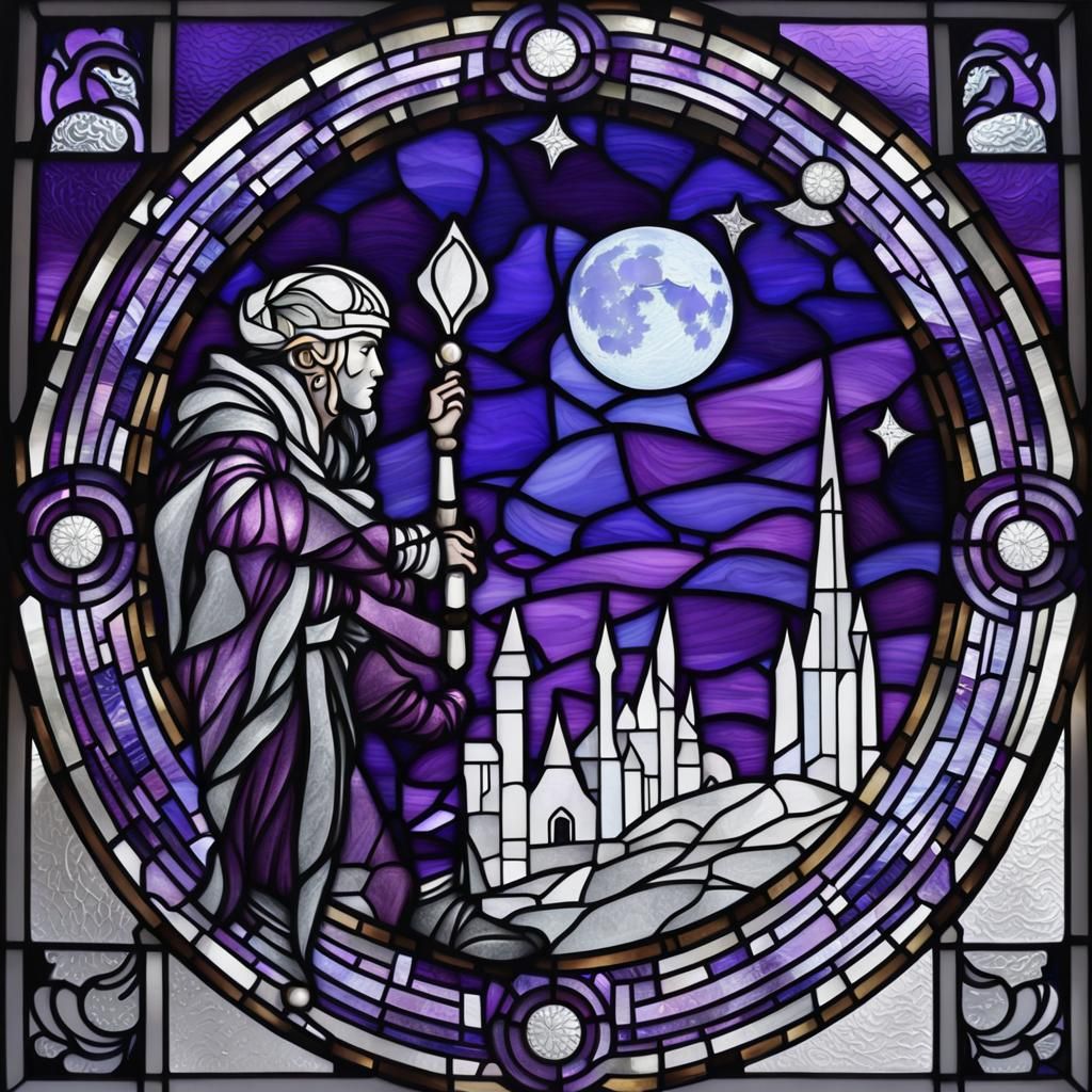 Elf King Silhouette in Stained Glass Mural