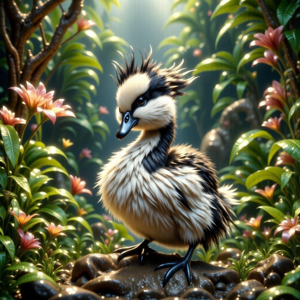 Grumpy Duckling Pouting by a Serene Lake