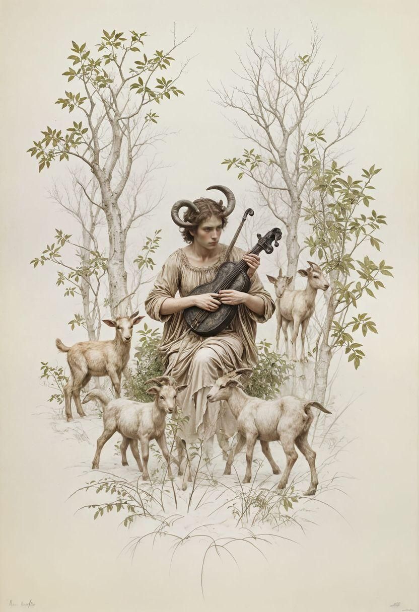 Faun and the goats John Bauer, Jules Bastien-Lepage, Jean-Lé...