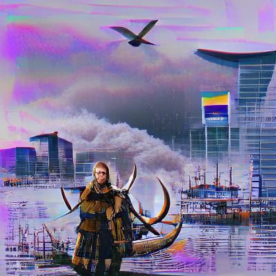 Cyberpunk Viking Warrior in Dystopian Future