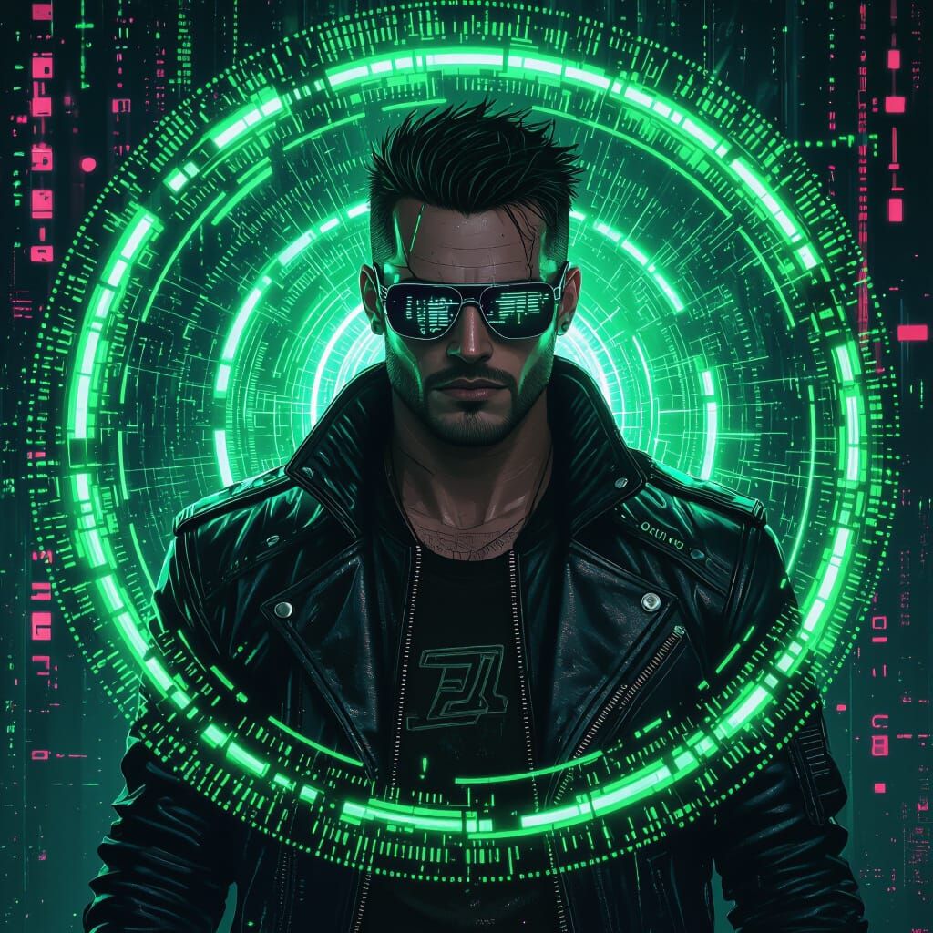Cyberpunk Hacker with Psionic Energy and Glitching Code