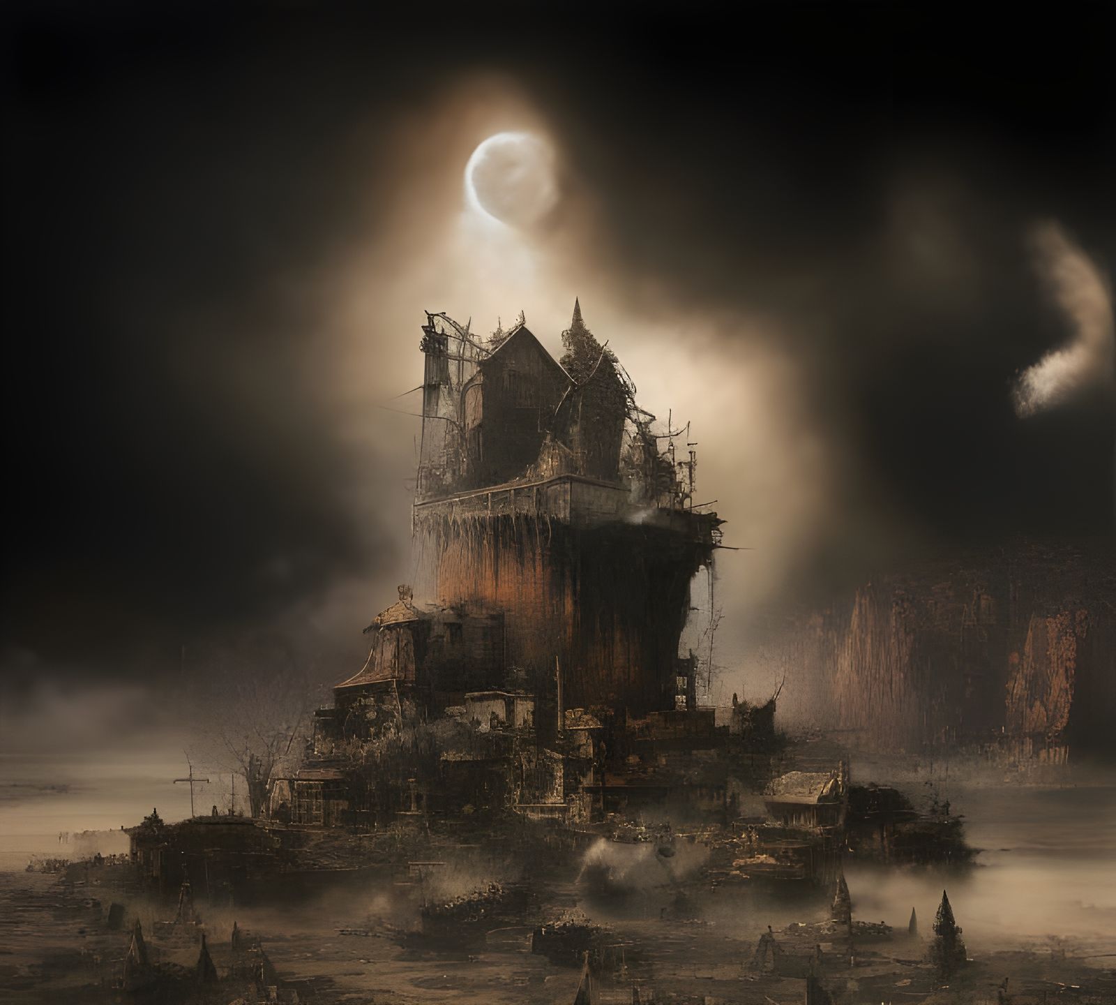 Futuristic Cityscape with Bizarre Creatures in Dreamy Style