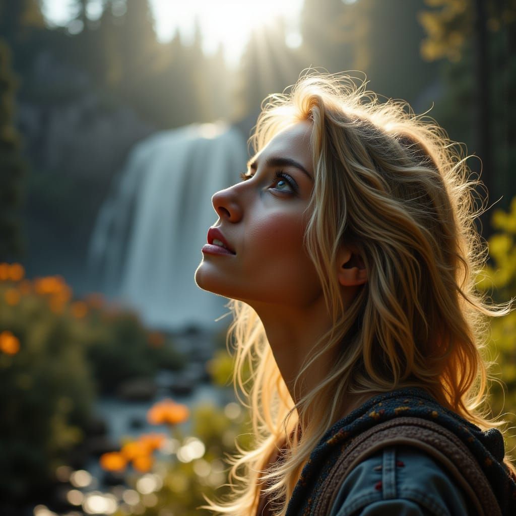 Peaceful Contemplation of Yosemite Waterfall in Sunlight