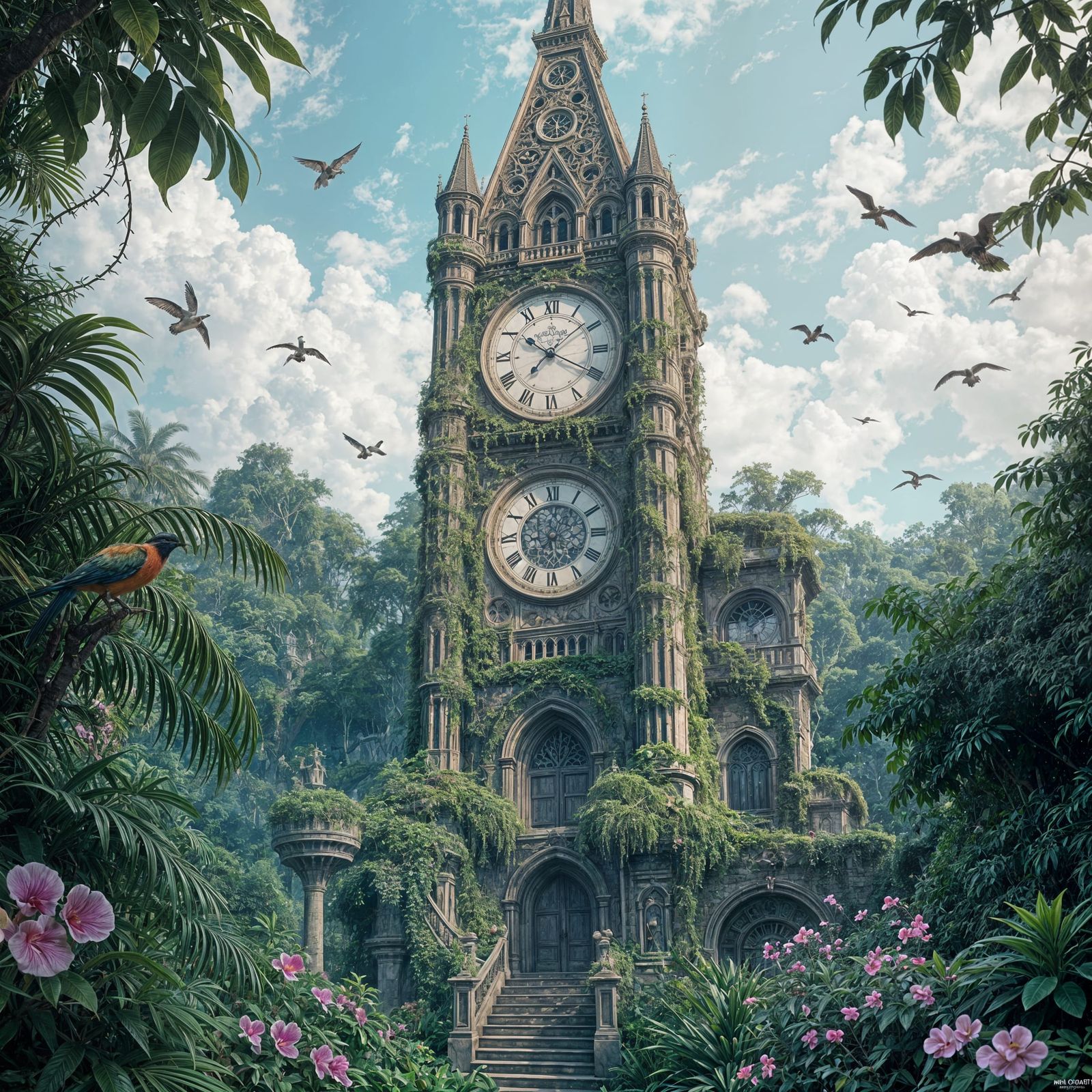 Gothic Clock Tower in Jungle Fantasy Concept Art