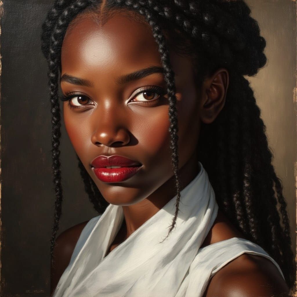 Elegant African Goddess Portrait in Oil Painting Style