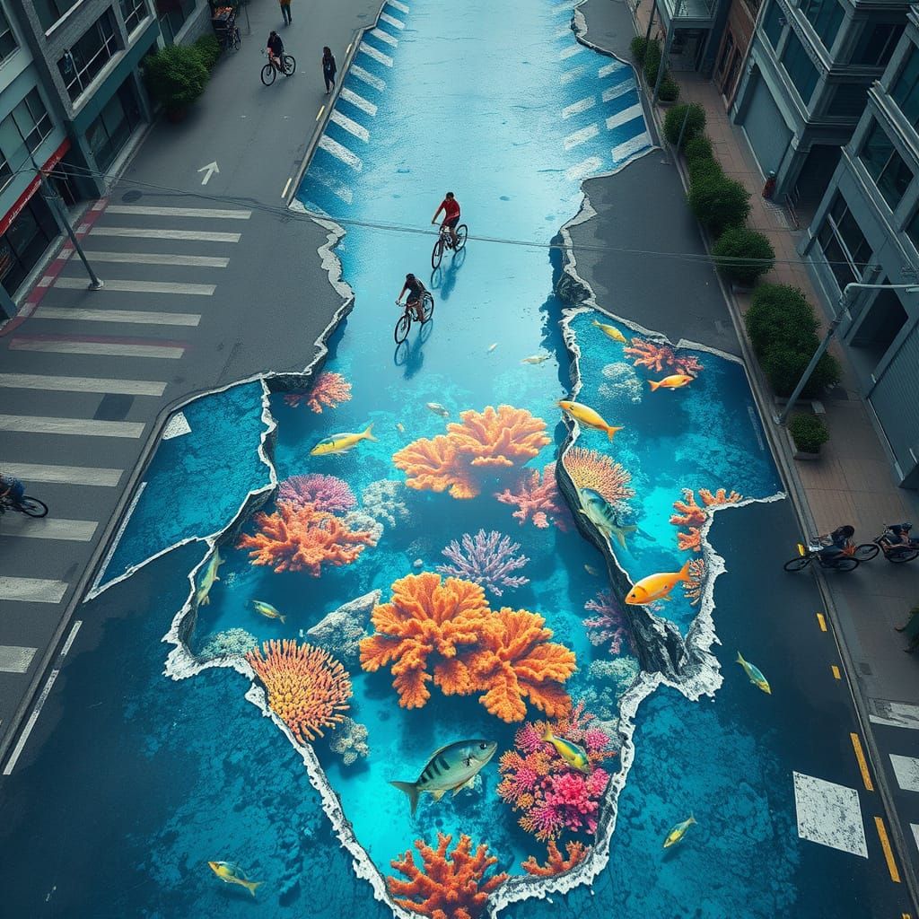Surreal Cityscape Reveals Vibrant Coral Reef in Dazzling Blu...