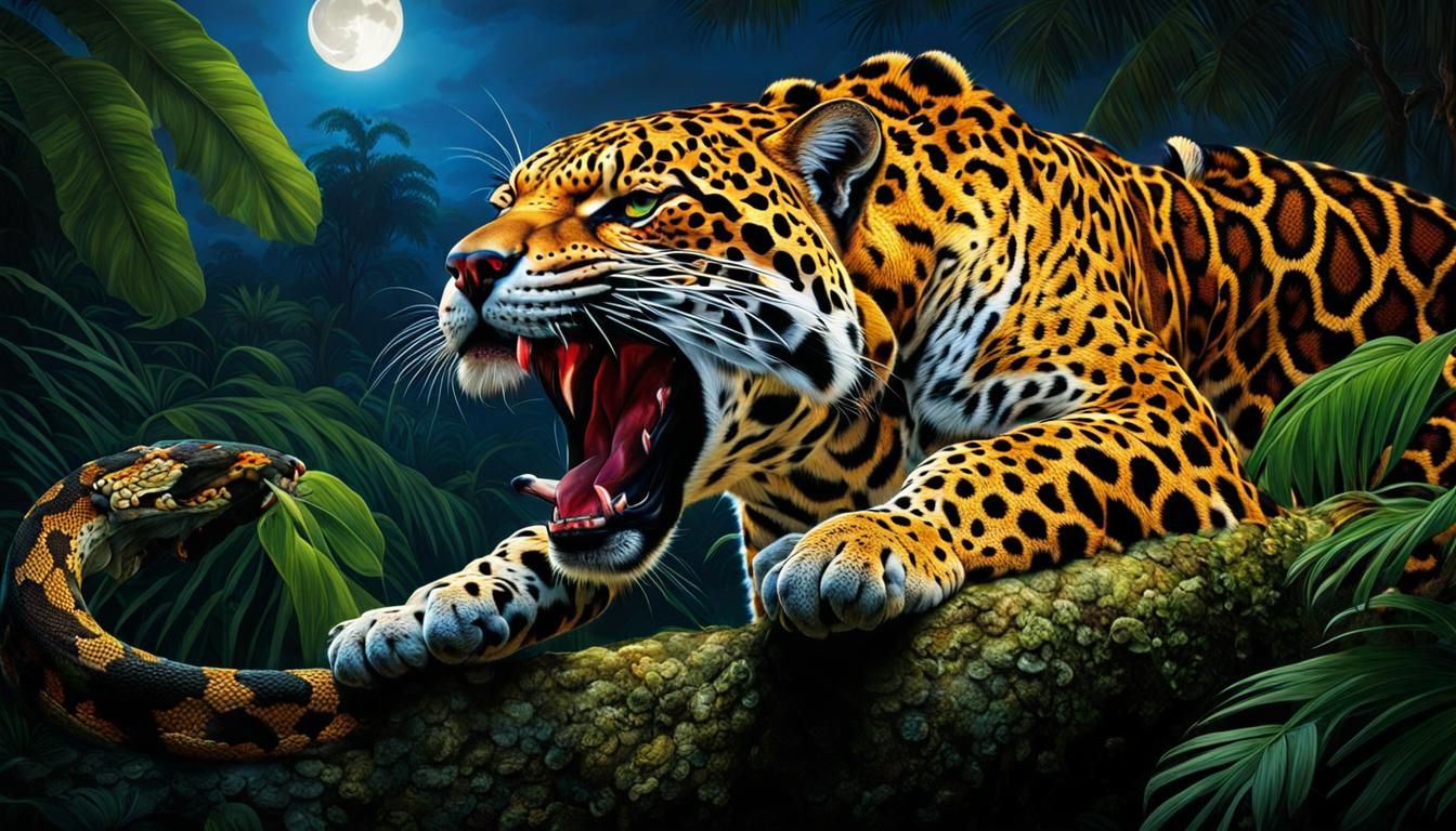 Jaguar vs Python: Amazon Rainforest Moonlight Battle