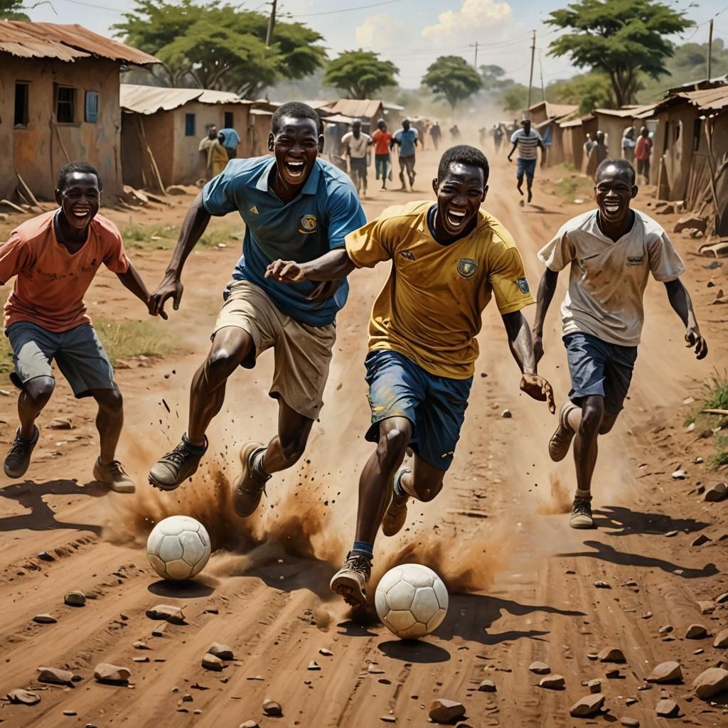 Joyful African Football Game: Hyperrealistic Splash Art